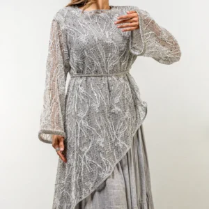 فستان عبارة عن قطعتين - رمادي مع كريستال