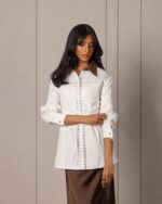 Off-white shirt with brown studded collar