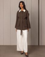 Stylish brown shirt with waist belt - Image 4