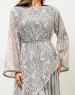 Linen Dara’a with Embroidered Mesh & Fixed Crystal Belt - Image 2