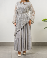 Linen Dara’a with Embroidered Mesh & Fixed Crystal Belt - Image 3