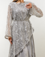 Linen Dara’a with Embroidered Mesh & Fixed Crystal Belt - Image 4