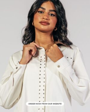 Off-white shirt with brown studded collar-Jawavog