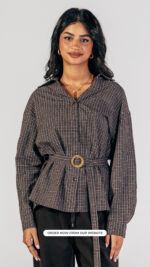 Checked Shirt with waist belt-jawavog - Image 5