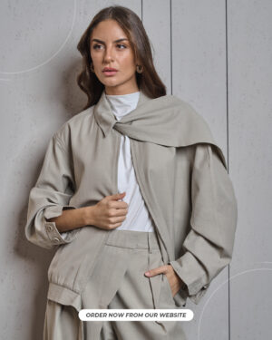 Relaxed Fit Jacket | Drape- Collar Free Size Jacket-| Light Gray