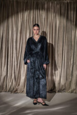 Velvet Wrap Dress -Black - Image 4