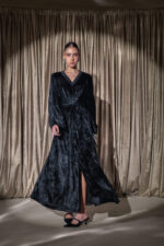 Velvet Wrap Dress -Black - Image 3