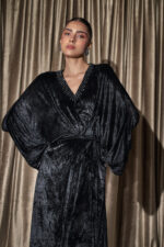 Velvet Wrap Dress -Black - Image 5