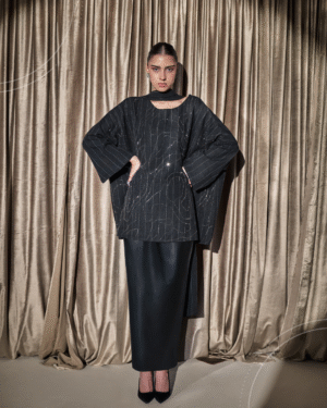 Crystal Set with Leather Skirt-Black