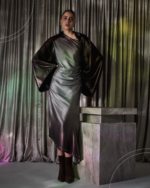 ⁦Classic Silk Dress – Brown to Grey⁩ - الصورة ⁦3⁩