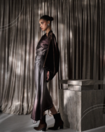 ⁦Classic Silk Dress – Brown to Grey⁩ - الصورة ⁦4⁩