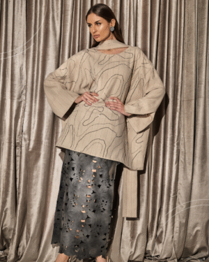 Crystal Set with Leather Skirt – Beige